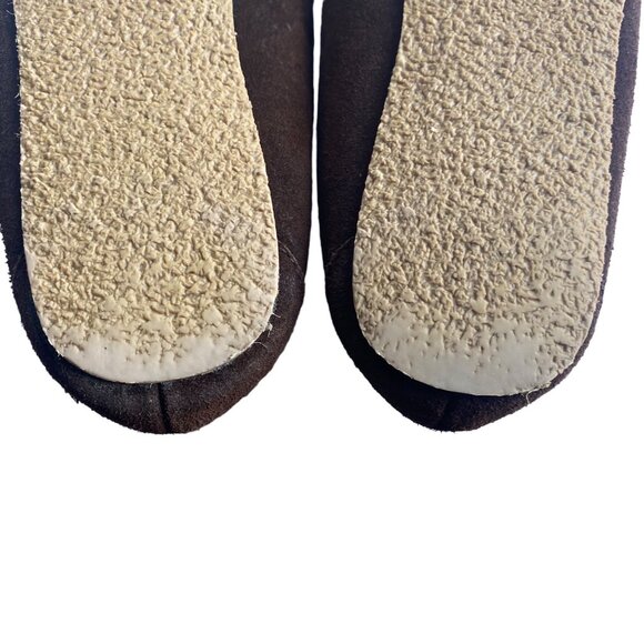 Minnetonka Brown Suede Leather Moccasin Slippers Women Size 8 Faux Fur Lining - Picture 6 of 9